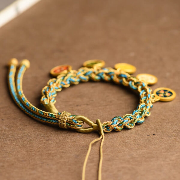 Tibetan Five God Of Wealth Luck Handcrafted Braid String Bracelet - 图片 3