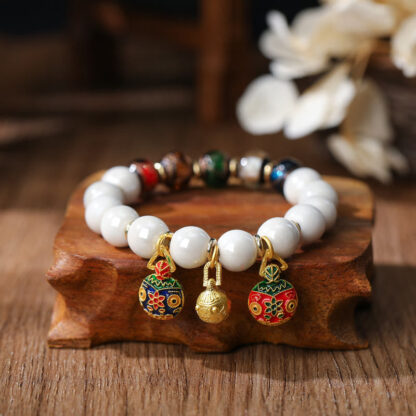 Gold Swallowing Beast Family Charm Liuli Glass Colorful Porcelain Bead Luck Bracelet - 图片 11