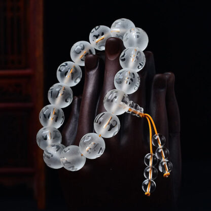Tibet White Crystal Black Onyx Om Mani Padme Hum Meditation Bracelet - 图片 8