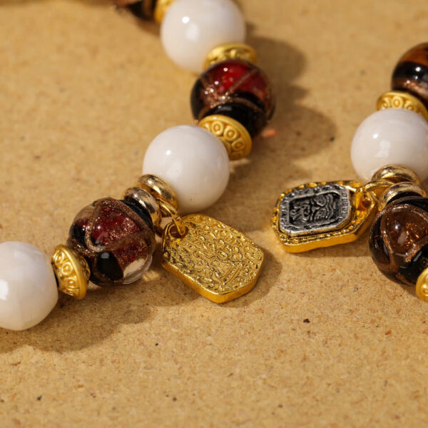 Tibetan Zakiram Goddess of Wealth Charm Liuli Glass Incense Ash Porcelain Bead Protection Bracelet - 图片 10