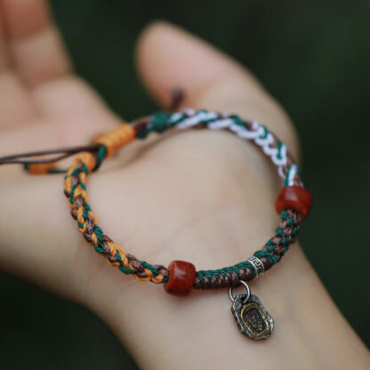 Handmade Tibetan Silver 925 Sterling Silver Zakiram Goddess of Wealth Camel Bone Protection Braided Bracelet - 图片 14
