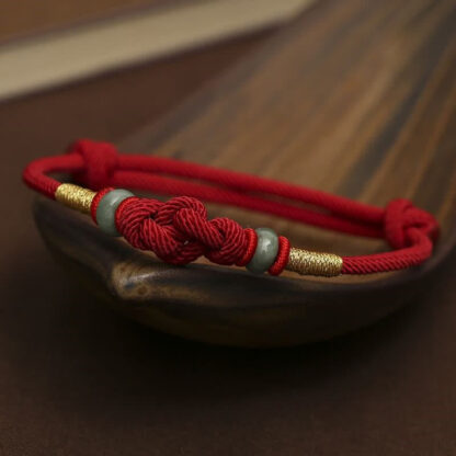 Buddha Stones Red String Jade Luck Fortune Knot Braided String Bracelet - 图片 3