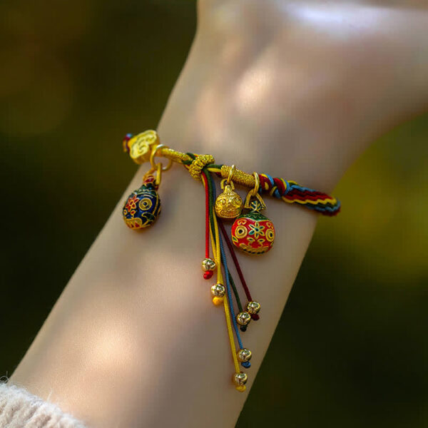 Buddha Stones Gold Swallowing Beast Family Luck Reincarnation Knot Colorful String Bracelet - 图片 6