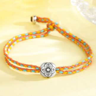999 Sterling Silver Persimmon Luck Multicolored Braided Bracelet