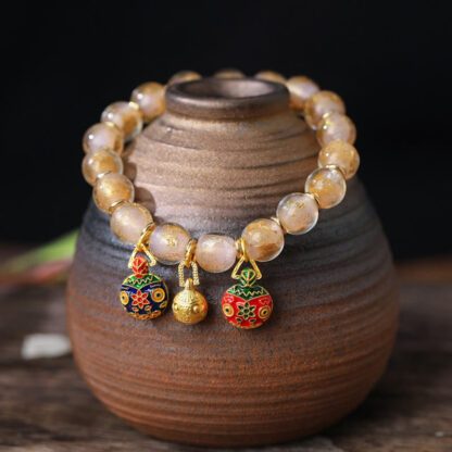 Gold Swallowing Beast Family Charm Gold Silver Foil Liuli Glass Bead Blessings Bracelet - 图片 8
