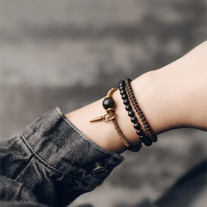 Buddha Stones Rainbow Obsidian Ebony Wood Copper Healing Triple Wrap Bracelet - 图片 7