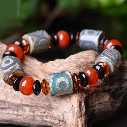 Buddha Stones Tibetan Three-eyed Dzi Bead Agate Protection Happiness Bracelet - 图片 3