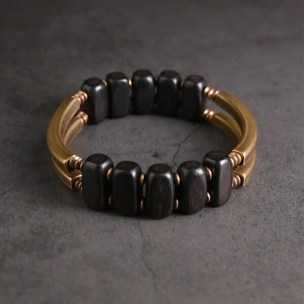 Buddha Stones Tibetan Ebony Wood Copper Balance Double Layer Bracelet - 图片 2
