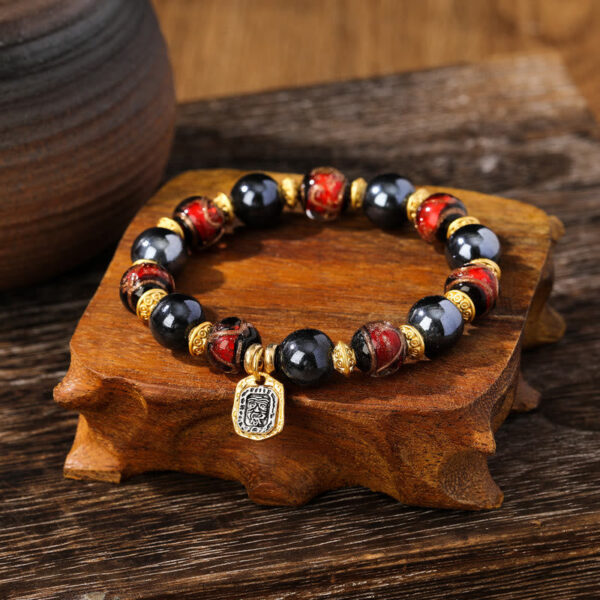 Tibetan Zakiram Goddess of Wealth Liuli Glass Incense Ash Porcelain Bead Luck Bracelet - 图片 4