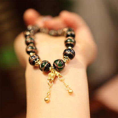 Buddha Stones Tibetan Gold Swallowing Beast Family Five God Of Wealth Thangka Fortune Bead Bracelet - 图片 7