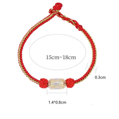 Buddha Stones 925 Sterling Silver Om Mani Padme Hum Prayer Wheel Luck Strength Red String Bracelet - 图片 6