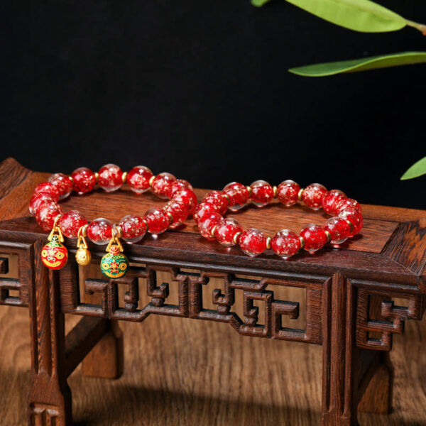 Gold Swallowing Beast Family Charm Luminous Fluorescent Liuli Glass Bead Success Bracelet - 图片 13