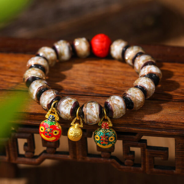 Buddha Stones Gold Swallowing Beast Family Colorful Cinnabar Bead Bracelet - 图片 12