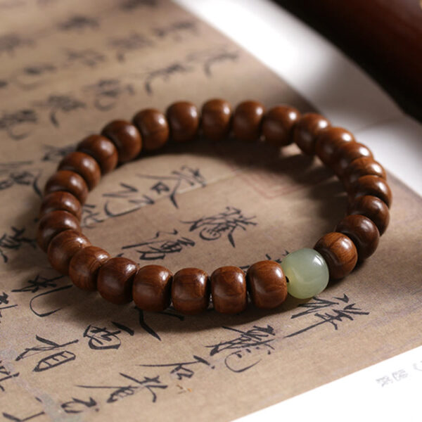 Natural Abelia Biflora Wood Hetian Jade Bamboo Bead Warding Off Evil Spirits Bracelet - 图片 10