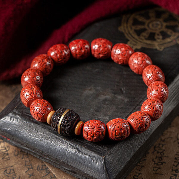 Buddha Stones Natural Cinnabar Ebony Calm Blessing Bracelet - 图片 2