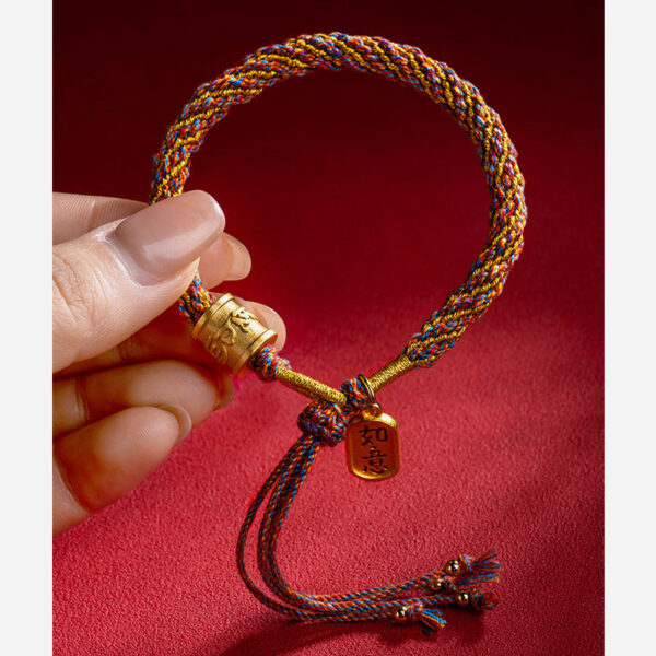 Handmade Multicolored Tibetan Om Mani Padme Hum Ruyi Auspicious Charm Braided Bracelet - 图片 8