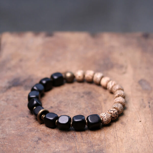 Buddha Stones Tibetan Bodhi Seed Black Obsidian Ebony Wood Copper Peace Bracelet - 图片 6