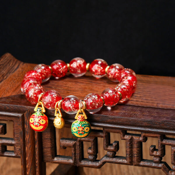 Gold Swallowing Beast Family Charm Luminous Fluorescent Liuli Glass Bead Success Bracelet - 图片 12