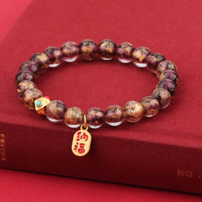 Tibetan Incense Ash Liuli Glass Bead Lucky Fortune Fu Character Charm Bracelet - 图片 12