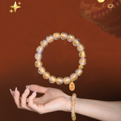 Tibetan Incense Ash Liuli Glass Bead Lucky Fortune Fu Character Charm Bracelet - 图片 10