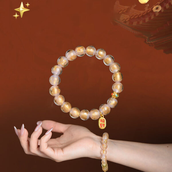Tibetan Incense Ash Liuli Glass Bead Lucky Fortune Fu Character Charm Bracelet - 图片 10