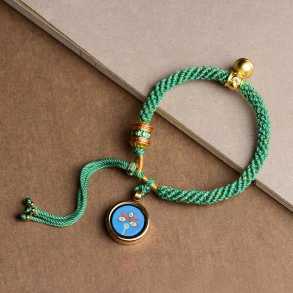 Buddha Stones Tibetan Five God Of Wealth Thangka Luck Prayer Wheel Bell Braid String Bracelet - 图片 7