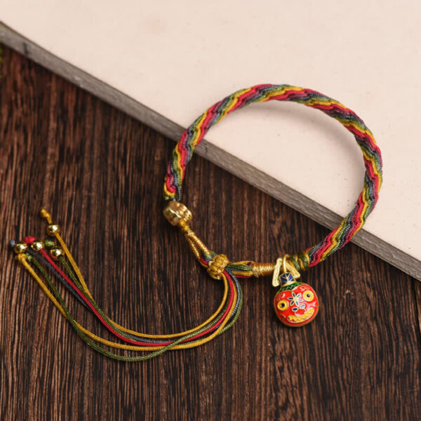 Buddha Stones Gold Swallowing Beast Family Luck Reincarnation Knot Colorful String Bracelet - 图片 2