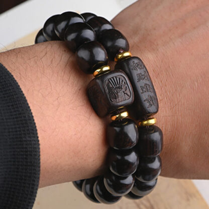 Tibetan Ebony Wood Barrel Beads Lucky And Treasure Balance Bracelet - 图片 16