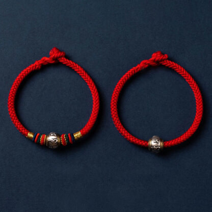 925 Sterling Silver Tibet Handmade Om Mani Padme Hum Luck Protection King Kong Knot Braided Bracelet - 图片 23