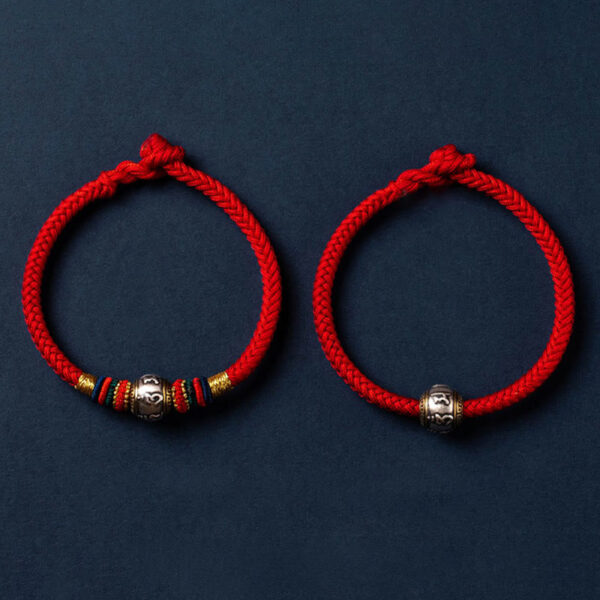 925 Sterling Silver Tibet Handmade Om Mani Padme Hum Luck Protection King Kong Knot Braided Bracelet - 图片 23