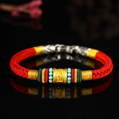 Buddha Stones Tibet 999 Gold Om Mani Padme Hum Handmade Eight Thread Peace Knot Luck Bracelet - 图片 16