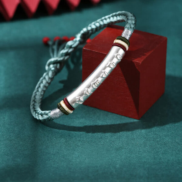 Buddha Stones 999 Sterling Silver Om Mani Padme Hum Protection Strength String Bracelet - 图片 10