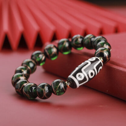 Tibetan Nine-Eye Dzi Bead Three-eyed Dzi Bead Liuli Glass Bead Wealth Bracelet - 图片 7