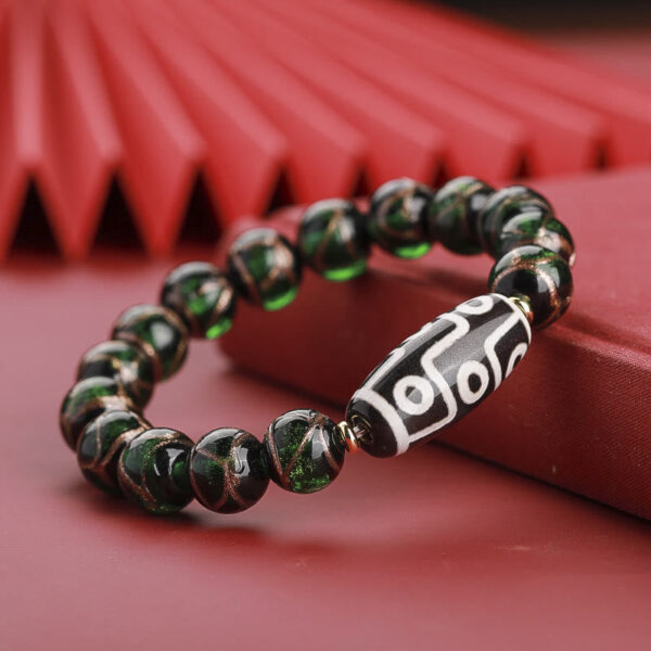 Tibetan Nine-Eye Dzi Bead Three-eyed Dzi Bead Liuli Glass Bead Wealth Bracelet - 图片 7