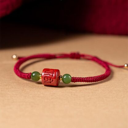 Tibetan Cinnabar Om Mani Padme Hum Engraved Blessing Braided Rope Bracelet - 图片 6