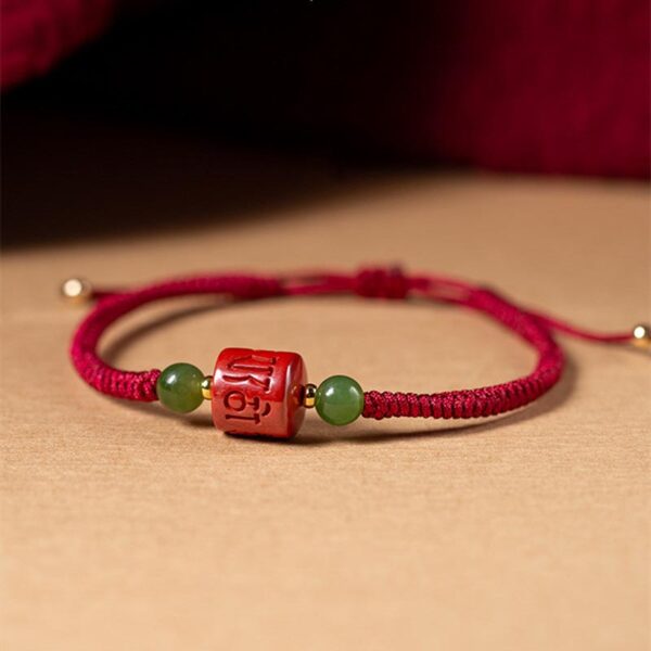 Tibetan Cinnabar Om Mani Padme Hum Engraved Blessing Braided Rope Bracelet - 图片 6