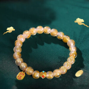 Tibetan Incense Ash Liuli Glass Bead Lucky Fortune Fu Character Charm Bracelet