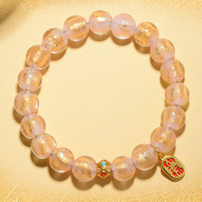 Tibetan Incense Ash Liuli Glass Bead Lucky Fortune Fu Character Charm Bracelet - 图片 2