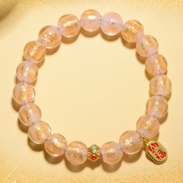 Tibetan Incense Ash Liuli Glass Bead Lucky Fortune Fu Character Charm Bracelet - 图片 2