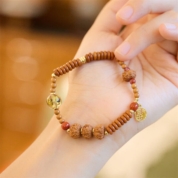 Tibetan Bodhi Seed Black Onyx Smoky Quartz Om Mani Padme Hum Fu Character Wealth Bracelet - 图片 6