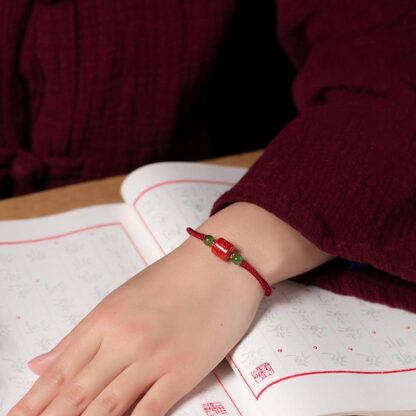 Tibetan Cinnabar Om Mani Padme Hum Engraved Blessing Braided Rope Bracelet - 图片 11