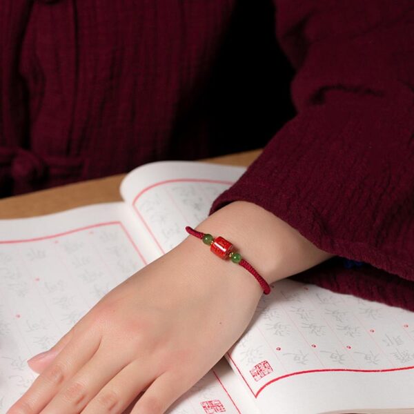 Tibetan Cinnabar Om Mani Padme Hum Engraved Blessing Braided Rope Bracelet - 图片 11