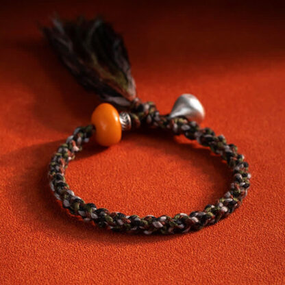 990 Sterling Silver Tibetan Handmade Amber Steelyard Weight Wish Protection Bracelet - 图片 10