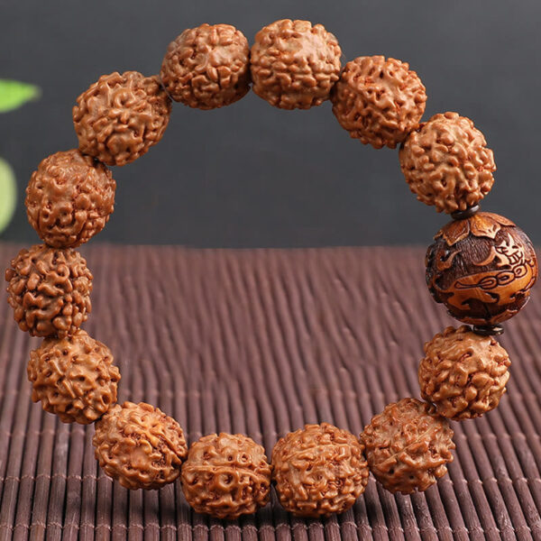 Tibet Rudraksha Bodhi Seed PiXiu Copper Coin Wealth Luck Bracelet - 图片 5