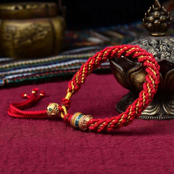 Buddha Stones Tibetan Handmade Luck Thangka Prayer Wheel Charm Weave String Bracelet - 图片 3