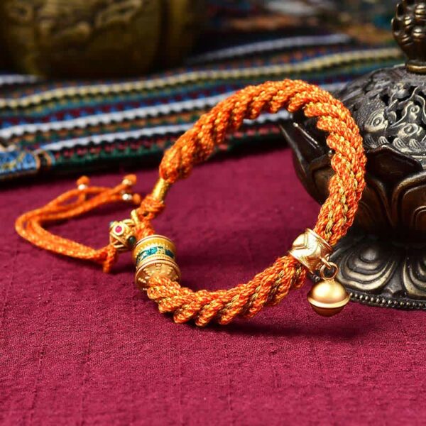 Buddha Stones Tibetan Handmade Luck Protection Thangka Prayer Wheel Bell Charm Braid String Bracelet - 图片 17