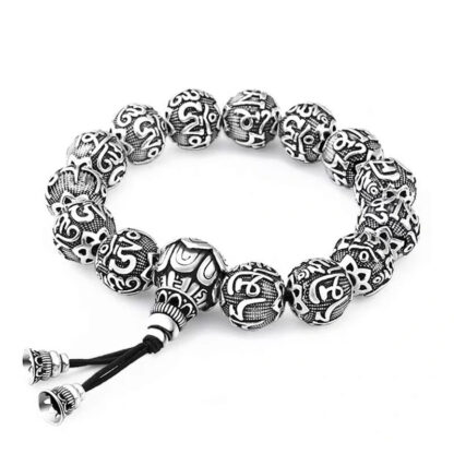 Tibetan Om Mani Padme Hum Carved Alloy Beads Amulet Bracelet - 图片 8