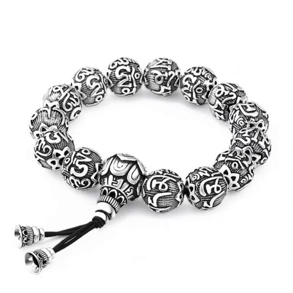 Tibetan Om Mani Padme Hum Carved Alloy Beads Amulet Bracelet - 图片 8