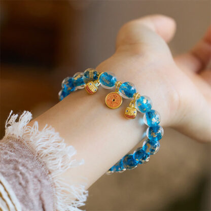 Gold Swallowing Beast Copper Coin Good Luck Charm Liuli Glass Bead Fortune Bracelet - 图片 10