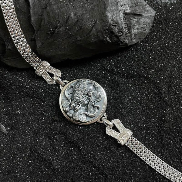 Tibetan 925 Sterling Silver Zakiram Goddess of Wealth Blessing Protection Bracelet - 图片 6